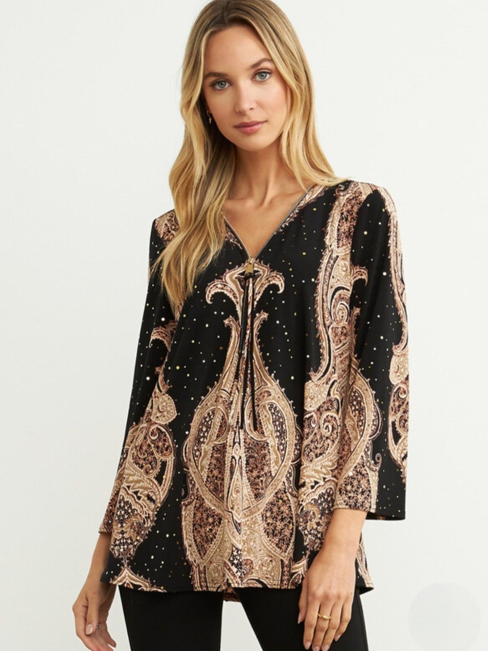 Black & Beige Paisley Top With Sparkles